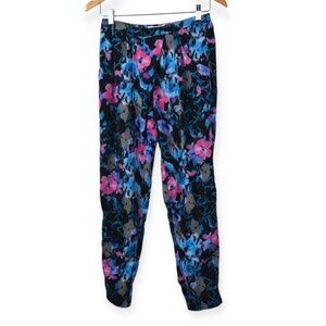 Just Fab Pants XS Womens Floral Print Multicolor Polyester Side Zipper Straight